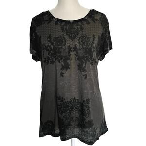 Express Burnout Black Gray Floral Lace Print Short Sleeved Tee Small